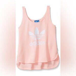 Adidas Peach Crop Tank Top White Trefoil Logo | Athleisure Y2K Gymcore Sz Small